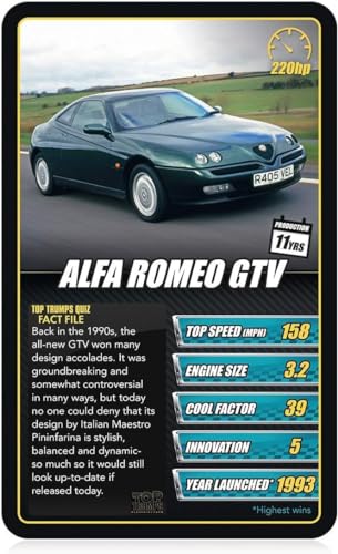 Top Trumps Sports Cars Classics Card Game, Discover interesting facts in this educational packed game including the top speed of the Pagani Huayra, 2 plus players makes a great gift for ages 6 plus