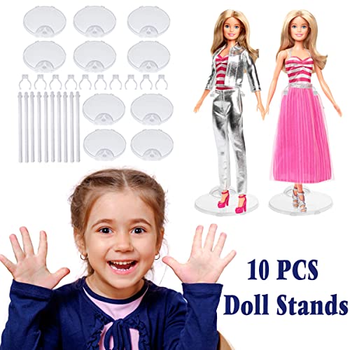 BieFuSin 10Pcs Doll Stands Display Holders, Transparent Plastic Doll Display Stand Support for 11 to 13 Inch Dolls, Adjustable Action Figure Stand Barbie Accessories for Dolls (10Pcs)