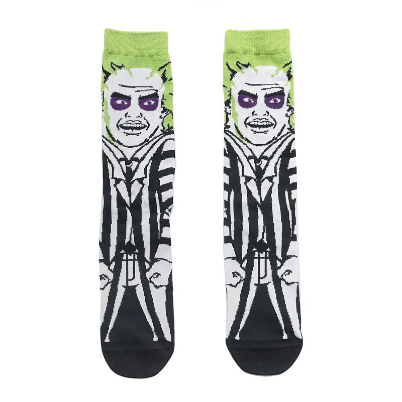 EZB Horror Film Character Crew Socks | Fun Gift Idea for Men & Women | Size 5-10 | Beetlejuice