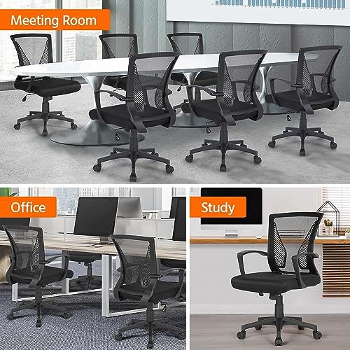 Yaheetech Adjustable Office Chair Ergonomic Mesh Swivel Computer Comfy Desk/Executive Work Chair with Arms and Height Adjustable for Students Study Black