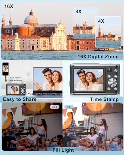 Digital Camera,4K Autofocus Compact Camera with 32G SD Card and Dual Camera,HD 48MP with 2.8" Large Screen, 16X Digital Zoom Kids Digital Camera with 2 Batteries,Vlogging Camera for Beginners