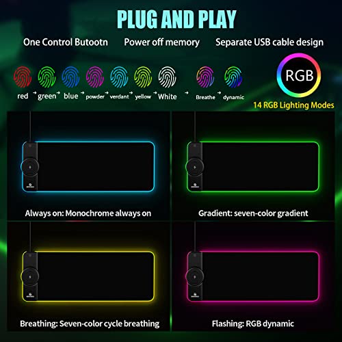 Led Mouse Mat,Phone Charging Mouse Mat with Stand,15W QiFast,10 Lighting Modes,Non-Slip Rubber Base For Keyboard Mouse Gaming(31.5"X11.8",Black)