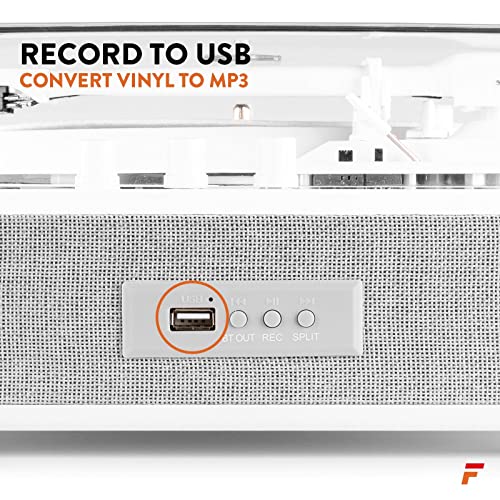 Fenton Vinyl Record Player with Bluetooth Speakers, Receiver and Transmitter, USB MP3 Converter, 3-Speed LP Turntable, Retro White RP162