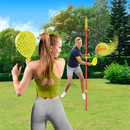 Swingball Classic Original | Red and Yellow | Outdoor Activities | Traditional Pole in the Ground Set | Real Tennis Ball and 2 Championship Bats | Suitable for Everyone 5 years+