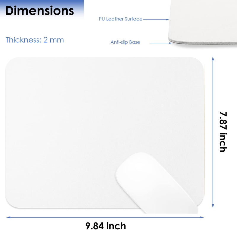 ProElife Premium PU Leather Mouse Pad 250mm x 200mm Slim Mouse Mat for Computer Laptop Accessories, Waterproof Rectangle Mousepad with Anti-Slip Base for Home Office School Laptop Mouse (White)