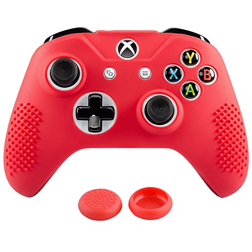 eXtremeRate Soft Anti-slip Red Silicone Controller Cover Skins Thumb Grips Caps Protective Case for Microsoft Xbox One S/Xbox One X