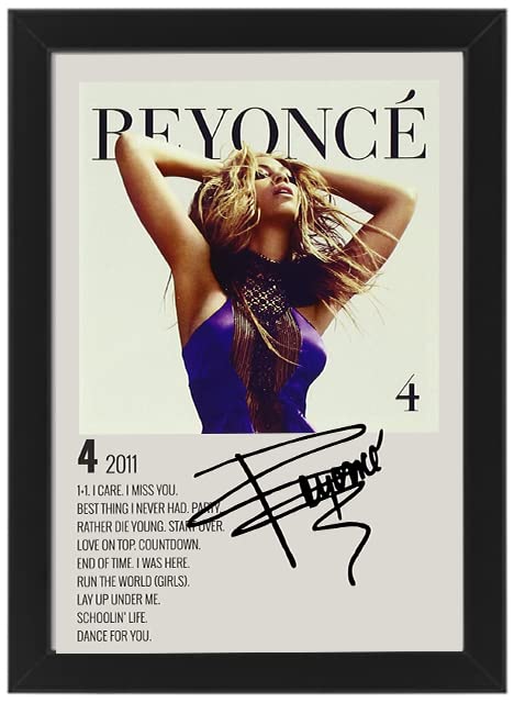 Beyonce Album Cover Signed Poster - Autographed Print Gift, Fan Merchandise Display (Framed, A4)