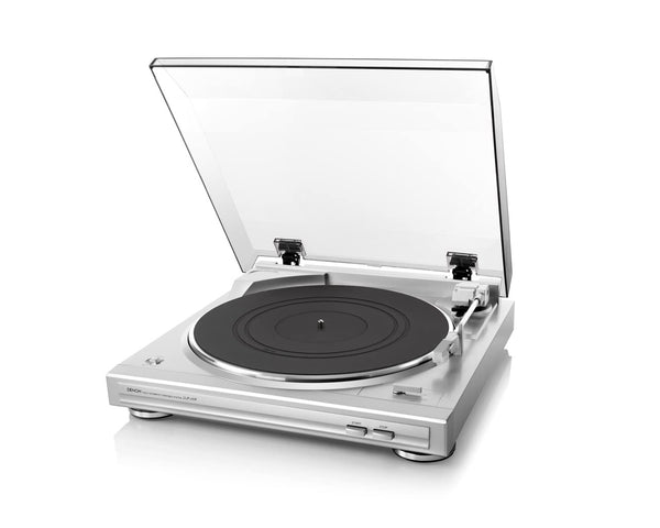 Denon DP29FE2 Record Player for Vinyl Records, Vinyl Turntable , MP3 & WAV, 33/45 RPM, Built-in Phono Equalizer, Including Removable Dust Cover & MM Cartridge, MC Compatible, Silver