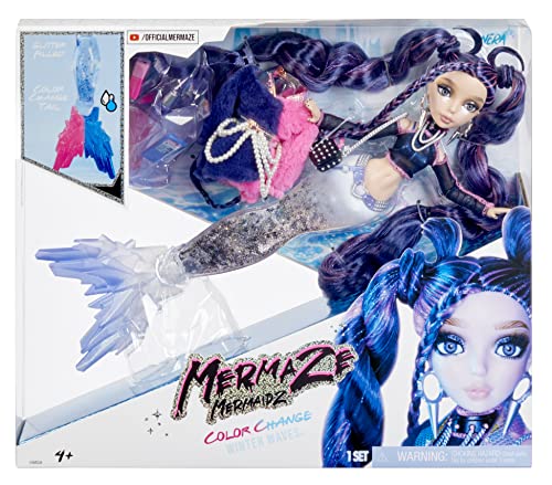 Mermaze Mermaidz Winter Waves - NERA - Includes Mermaid Fashion Doll, Colour Change Fin, Glitter-Filled Tail, and Accessories - For Kids and Collectors Ages 4+,Pink,purple