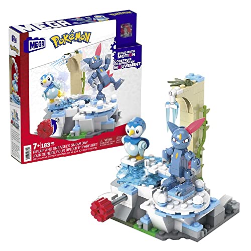 MEGA Pokémon Action Figure Building Toys, Piplup and Sneasel's Snow Day with 171 Pieces and Motion, 2 Poseable Characters, for Kids, HKT20