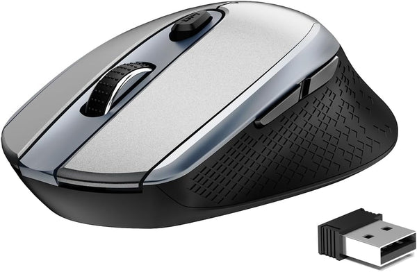 Wireless Mouse for Laptop, 7 Buttons Mouse Silent Efficient Comfortable Office Mouse for Laptop PC Computer Tablets Windows Linux, 3 Adjustment Levels, Gray