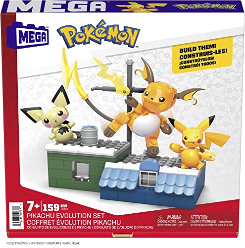 MEGA Pokémon Action Figure Building Toys for Kids, Pikachu Evolution Set with 160 Pieces, 3 Poseable Characters, 8 Year Old Gift Idea, HKT23