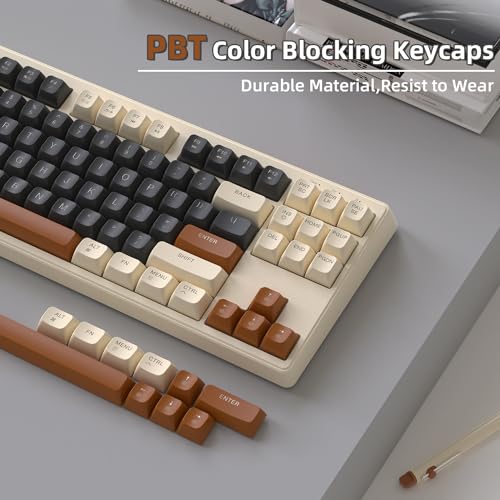 MAMBASNAKE M87 TKL 87 Keys-Dual Mode Wireless Gaming Keyboard, Bluetooth/2.4Ghz, PBT Ball Keycap, 4000mAh Rechargeable Battery, Mixed Color Rainbow Backlit Keyboard with Mechanical Feeling-Coffee