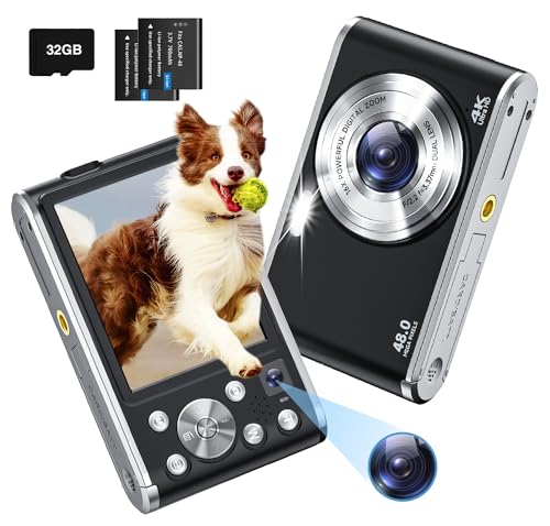 Digital Camera,4K Autofocus Compact Camera with 32G SD Card and Dual Camera,HD 48MP with 2.8" Large Screen, 16X Digital Zoom Kids Digital Camera with 2 Batteries,Vlogging Camera for Beginners