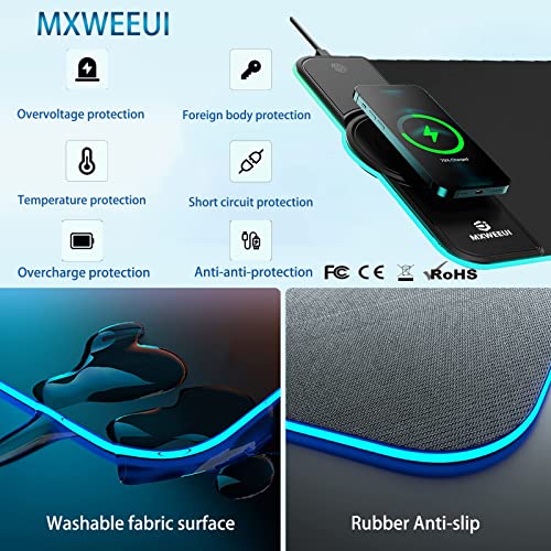 Led Mouse Mat,Phone Charging Mouse Mat with Stand,15W QiFast,10 Lighting Modes,Non-Slip Rubber Base For Keyboard Mouse Gaming(31.5"X11.8",Black)