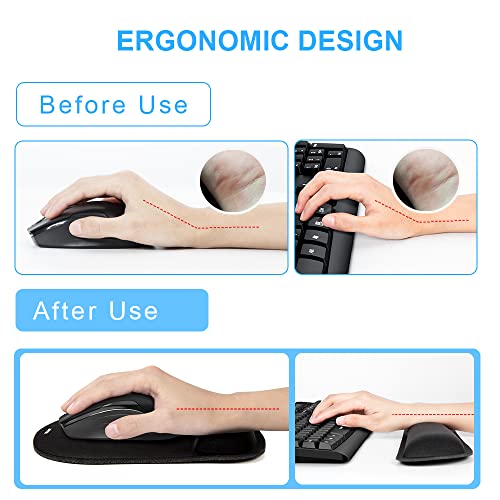 TECKNET Wrist Rest Mat, Keyboard and Mouse Wrist Support Pad Set, Comfortable Memory Foam Mouse Mat with Wrist Cushion Support, Anti-Slip Ergonomic Mouse Pad for Computer Laptop Working Gaming