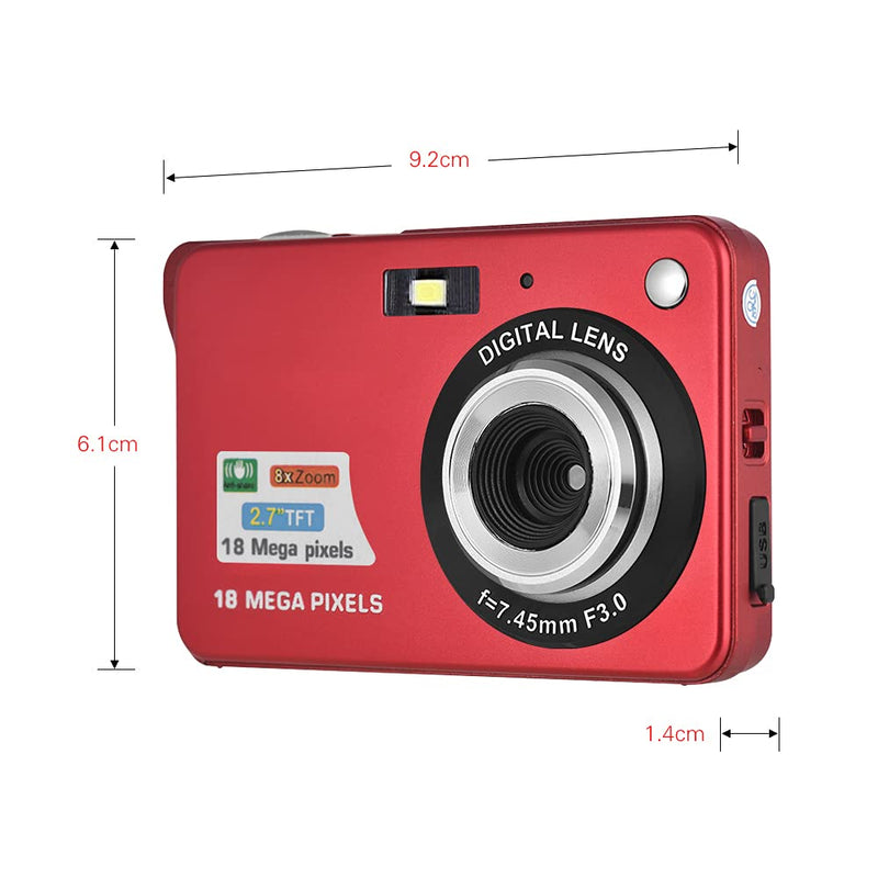 Andoer Digital Camera,Camera Digital Video Camcorder with 2 Batteries 8X Digital Zoom Anti-Shake 2.7 Inch LCD Camera for Adults/Seniors/Children/Teens-Red