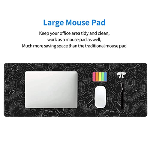 UYEUGV Topographic Mouse Pad Gaming Large XL Long Extend Black and White Mousepad Big Full Keyboard Desk Mat for Computer Laptop Office Non-Slip Rubber Stitched Edges 31.5×11.8 Inch, One Size