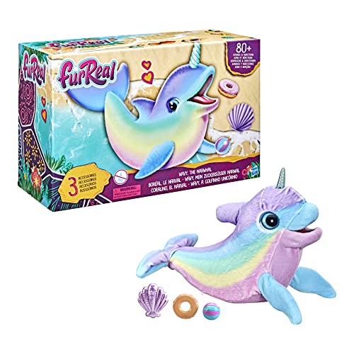 furReal Wavy the Narwhal Interactive Animatronic Plush Toy, Electronic Pet, 80+ Sounds and Reactions, Rainbow Plush, Ages 4 and Up - Amazon Exclusive