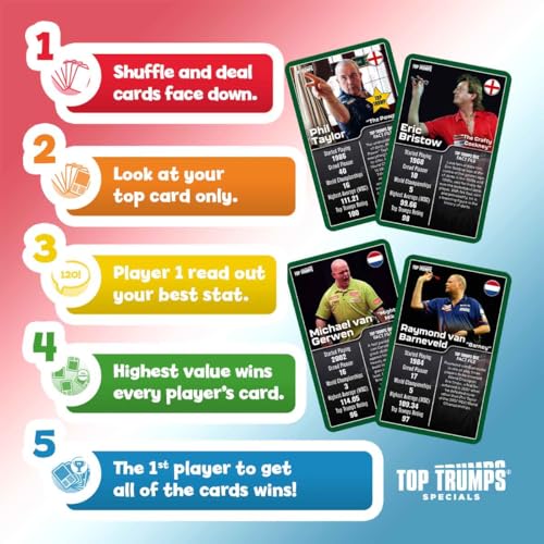 Top Trumps Top 30 Darts Greats Classic Card Game, Play with Phil Taylor and Luke Littler, Educational pack that makes a great gift, for ages 6 plus