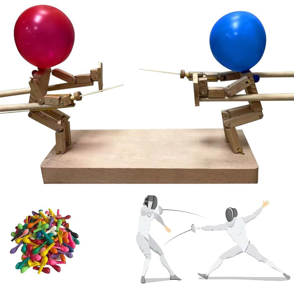 Balloon Bamboo Man Battle - 2024 New Handmade Wooden Fencing Puppets, Wooden Boats Battle Game For 2 Players, Fighting Board Game For Kids And Adult Whack a Balloon Party Games