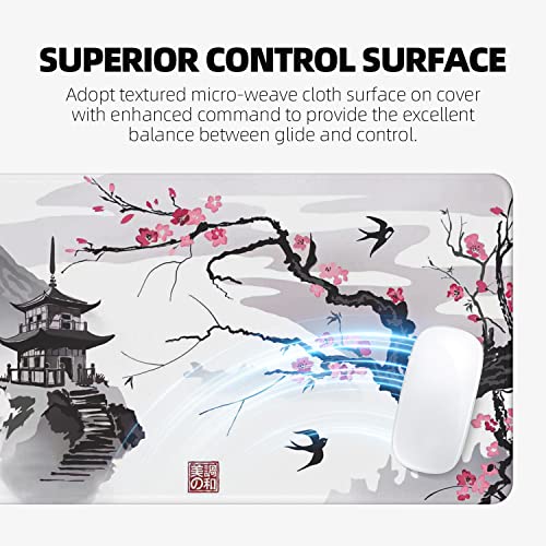 EFISH Japanese Cherry Blossom Mouse Pad (31.5 × 11.8 × 0.12 inch) Extended Large Mouse Mat Desk Pad, Stitched Edges Mousepad,Non-Slip Rubber Base,Keyboard Pad,Gaming Mouse Pad XL