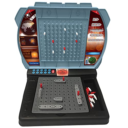 Lexibook GT2800i1 Talking Sea Battle (French, English, Spanish, Portuguese), Electronic Board Game 1 or 2 Players, Interactive, Light and Sound Effects, Strategy, battery Operated, Grey/Black, white