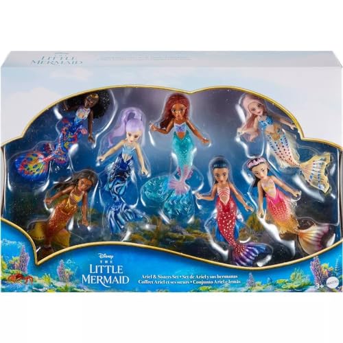 Mattel Disney The Little Mermaid Ariel and Sisters Small Doll Set, Collection of 7 Mermaid Dolls, Toys Inspired by the Movie, HLX17