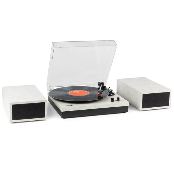 Fenton Bluetooth Record Player Turntable with Built-In Speakers, Hifi System with 3 Speed LP, Ceramic Stereo Cartridge with Stylus, Auto Stop, Plays 7", 10" and 12" Vinyl - RP165M Marble White Finish