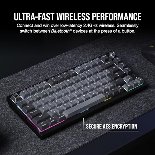 CORSAIR K65 PLUS WIRELESS 75% RGB Hot-Swappable Mechanical Gaming Keyboard – Pre-Lubricated CORSAIR MLX Red Linear Switches – Top Mounted – Dual-Layer Sound Dampening – PBT Keycaps – QWERTY UK – Black