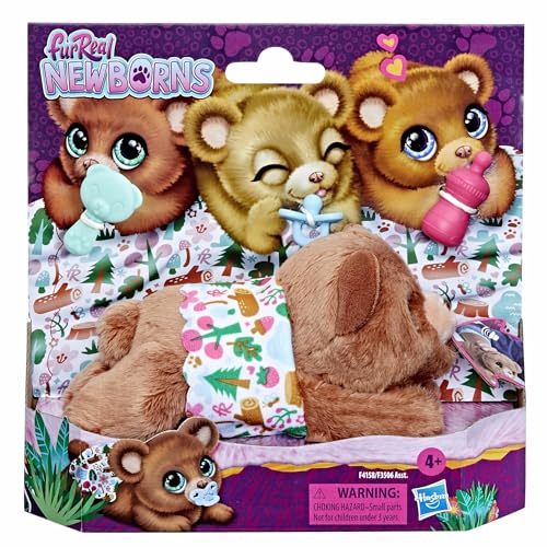 Hasbro furReal Newborns Bears, Interactive Animatronic Plush Toy with Sound Effects, Closes the Eyes, from 4 Years, F4158, Multi-coloured