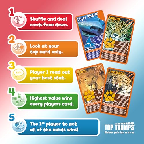 Top Trumps Deadliest Predators Classic Card Game, learn facts about the Great White Shark, Komodo Dragon and the King Cobra in this educational pack, gift and toy for boys and girls aged 4 plus