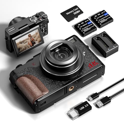 NBD Digital Cameras for Photography and Video, 4K 56MP Vlogging Camera for YouTube with 180°Flip Screen, 16X Zoom, 32GB TF Card