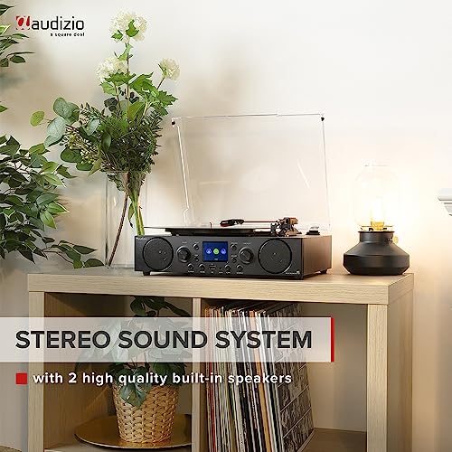 Audizio Tulsa Record Player Bluetooth Turntable System: Retro Record Player with Built-in Speakers, Perfect for Vinyl Records, Complete Home Audio Experience with DAB - The Ultimate Stereo System