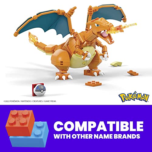 MEGA Pokémon Action Figure, Charizard Pokemon, Building Toys for Kids and Adults, Collectible Character Model with 222 Pieces and Poke Ball Pin, 10 cm Tall, Toy for Ages 8 and Up, GWY77