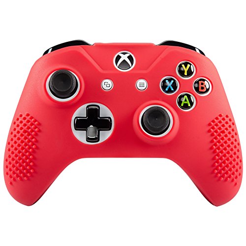 eXtremeRate Soft Anti-slip Red Silicone Controller Cover Skins Thumb Grips Caps Protective Case for Microsoft Xbox One S/Xbox One X