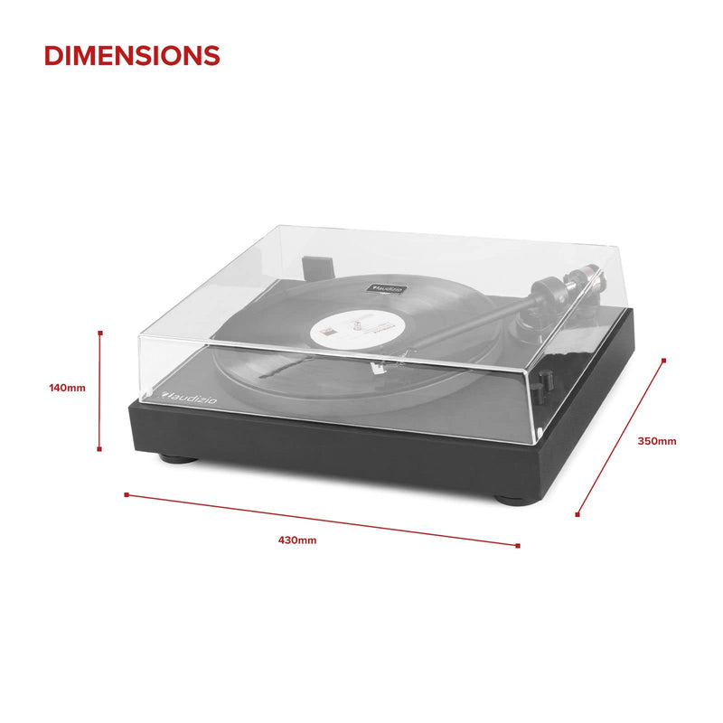 Audizio RP340 Vinyl Record Player with Audio Techinca Cartridge, 7, 10, 12" LP Turntable, Black