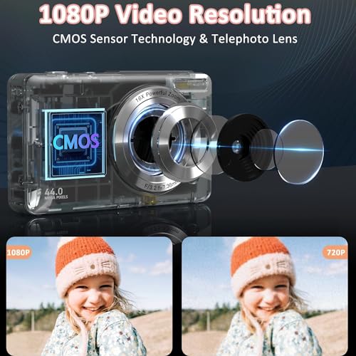 Digital Camera, FHD 1080P 44MP Digital Compact Camera with 2.4" LCD Screen Anti-shake Digital Cameras Rechargeable Portable Camera for Photography, Vlogging Camera for Beginners,Young, Starter