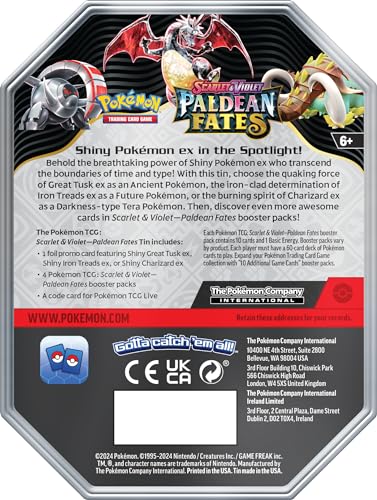 Pokémon TCG: Scarlet & Violet—Paldean Fates Tin – Shiny Charizard ex (1 Foil Promo Card & 4 Booster Packs)