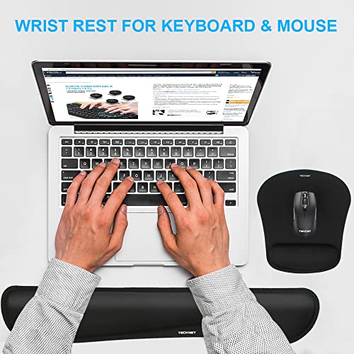 TECKNET Wrist Rest Mat, Keyboard and Mouse Wrist Support Pad Set, Comfortable Memory Foam Mouse Mat with Wrist Cushion Support, Anti-Slip Ergonomic Mouse Pad for Computer Laptop Working Gaming