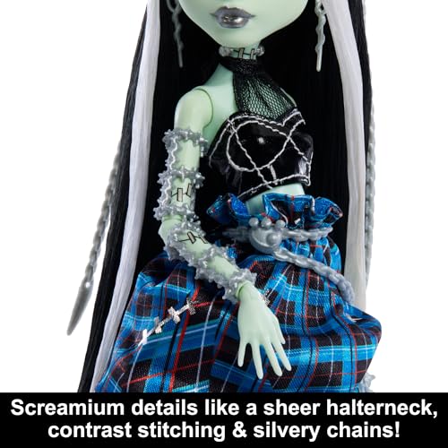 Monster High Frankie Stein Doll with Original Sculpt, Stitched in Style Collector Doll with Deconstructed Gown and Sewing-Inspired Accessories, HRL66