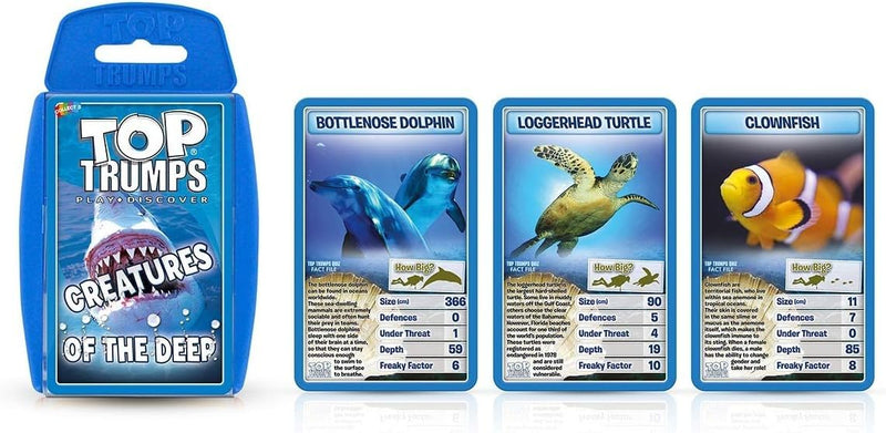 Top Trumps Creatures of the Deep Classic Card Game, learn facts about the blue blubber jellyfish, octopus and penguins in this educational packed game, gift and toy for boys and girls aged 6 plus