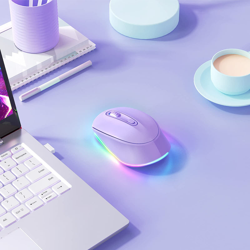 Seenda Wireless Mouse - Rechargeable Light Up Mouse with LED Lights - Quick Click - Portable Size - Compatible with Kids' Chromebook, Windows, PC, Computer, Laptop - Purple