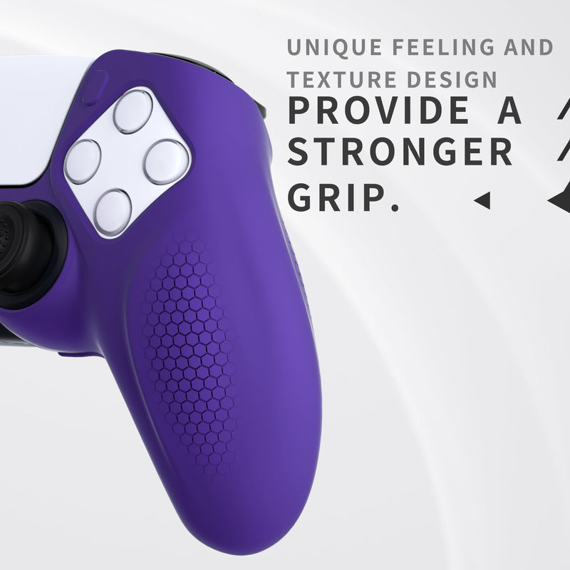 PlayVital Ninja Edition Anti-Slip Silicone Cover Skin for ps5 Wireless Controller, Ergonomic Protector Soft Rubber Case for ps5 Fits with Charging Station with Thumb Grip Caps - Purple