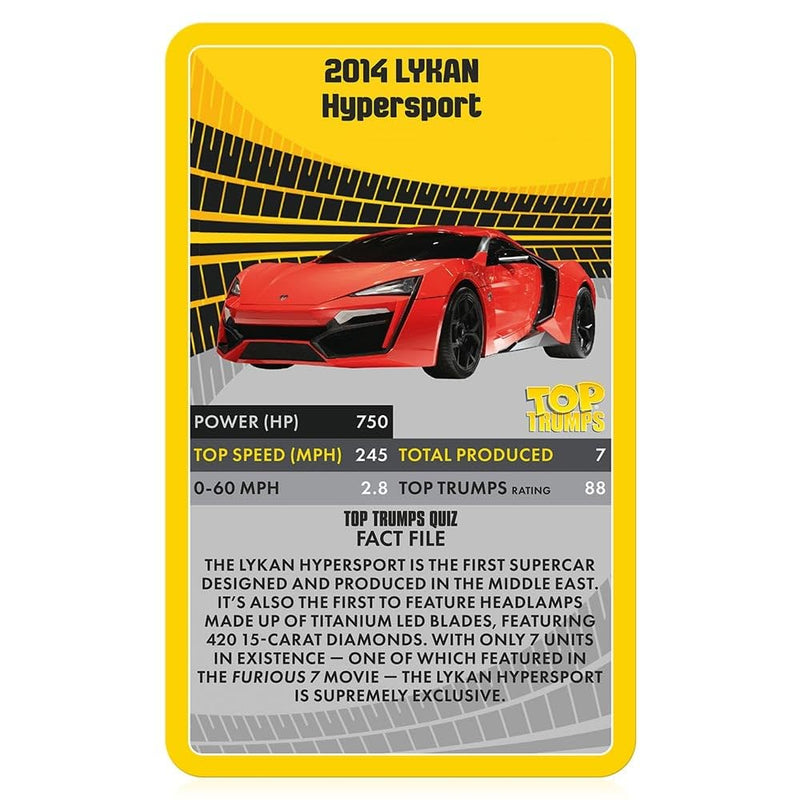 Top Trumps Supercars Classic Card Game, learn facts about the Aston Martin DBS, McLaren Senna and Bugatti Chiron in this educational packed game, gifts and toys for boys and girls aged 6+