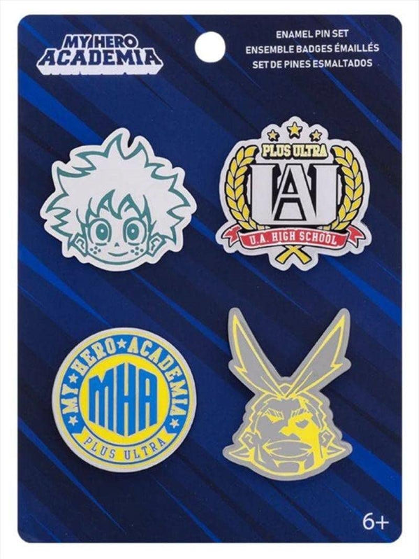 Loungefly FUNKO 4 Pack PIN SET: MHA - U.A. High School - UA HIGH - My Hero Academia Enamel Pins - Cute Collectable Novelty Brooch - for Backpacks & Bags - Gift Idea - Official Merchandise