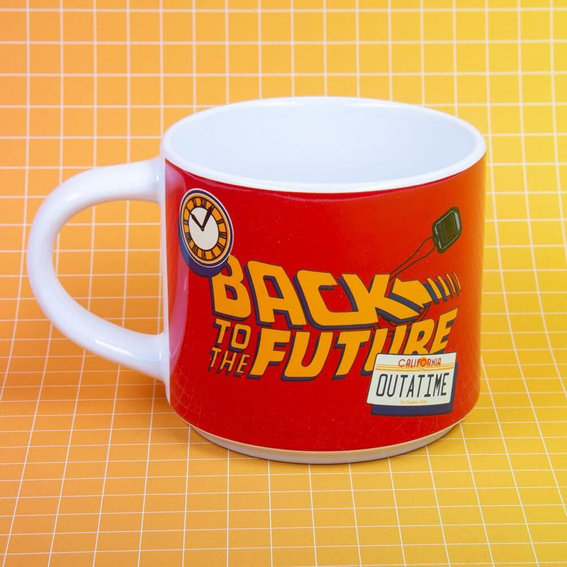 Back to The Future Mug, Coaster & Keyring Gift Set. 430ml Capacity Mug, Ceramic & Cork Coaster & Back To The Future Metal Logo Keyring. Officially Licensed Back To The Future Merchandise.