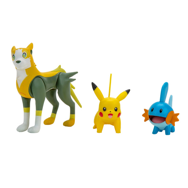 Pokemon PKW2676 3 Pack-Features 2 Mudkip, Pikachu & 3-Inch Boltund Battle Figures-Authentic Details