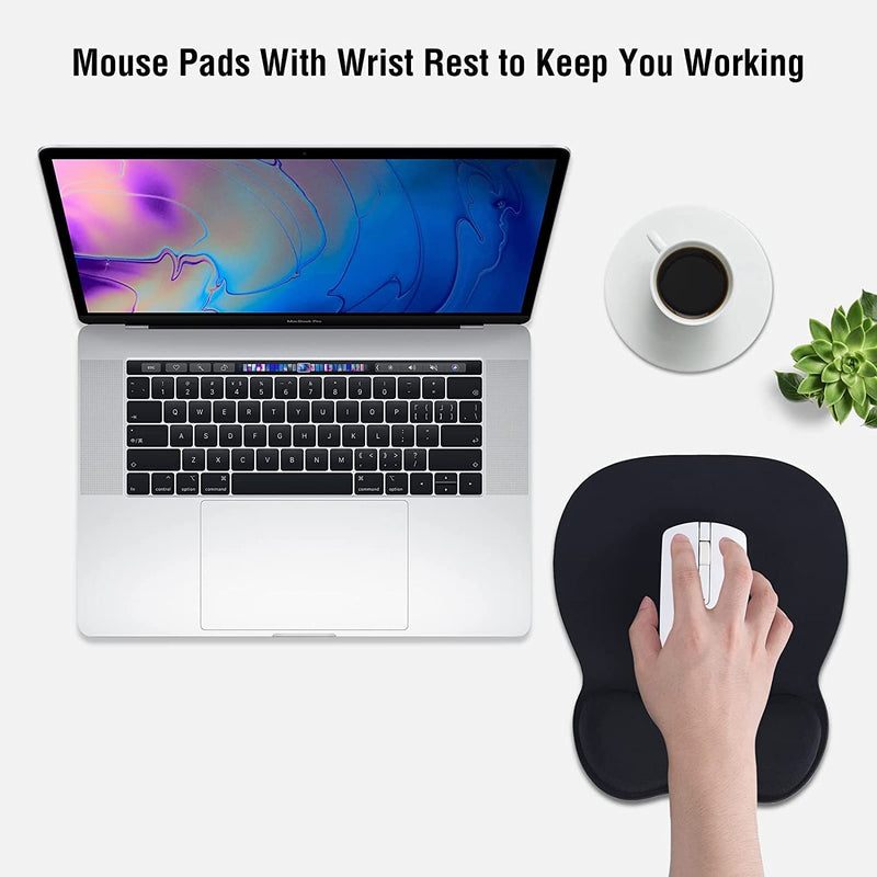 EooCoo Mouse Pad with Memory Foam Wrist Support, 4mm Mouse Mat Mousepad with Non-Slip Rubber Base, Black