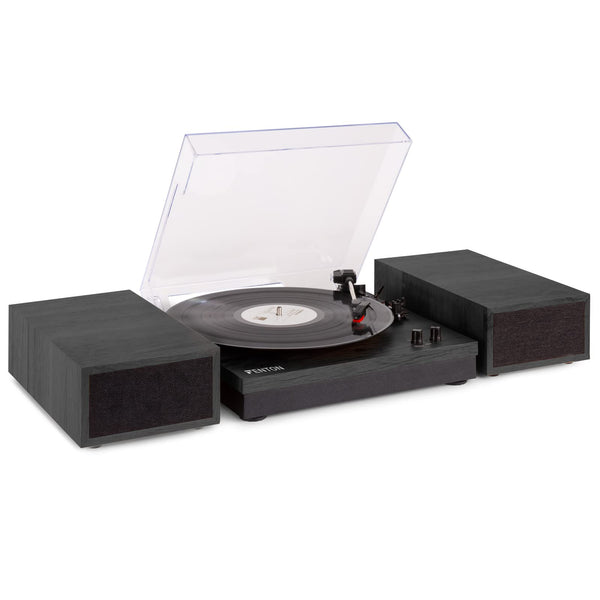 Fenton Bluetooth Record Player Turntable with Built-In Speakers, Hifi System with 3 Speed LP, Ceramic Stereo Cartridge with Stylus, Auto Stop, Plays 7", 10" and 12" Vinyl - RP165B Black Finish